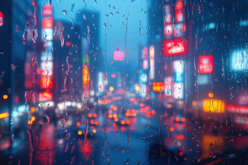 Rain pouring over a cityscape.
