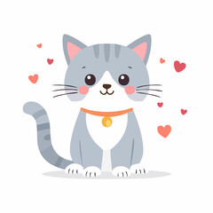 Cute Cat Vector Illustration in Minimal Style – Adorable Pet Animal Clipart for Kids and Design