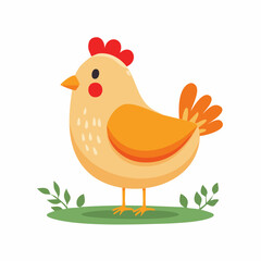 Cute Chicken Vector Illustration in Simple Minimal Style – Adorable Farm Animal Clipart