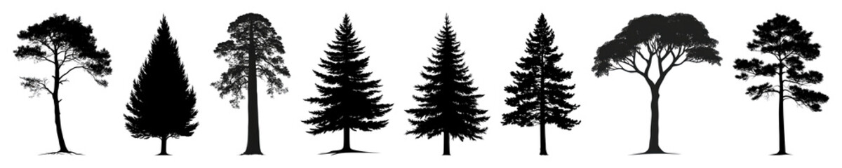 Fototapeta premium PNG Stone pine tree silhouette illustration black., transparent background