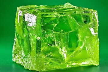 Translucent green gelatin cube vibrant background