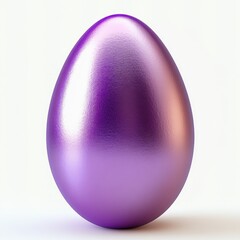 Metallic purple egg with smooth reflective surface standing upright on a plain white background, evoking feelings of elegance and mystery