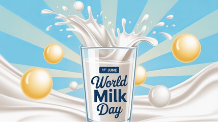 World Milk Day, Clean milk splash in glass, symbolizing pure nutrition and vitality.