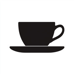 Serene Sip: A minimalist monochrome silhouette of a delicate teacup resting on a matching saucer, perfectly poised for a moment of tranquil reflection.