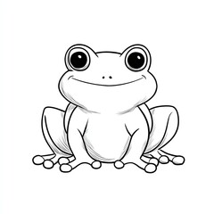 Obraz premium Cartoon frog sitting cheerfully on a white background, showcasing its big eyes and smooth skin