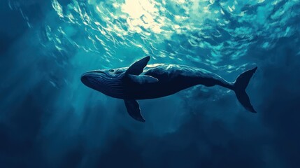 Obraz premium Humpback Whale Journeying Through the Underwater Depths in the Deep Ocean