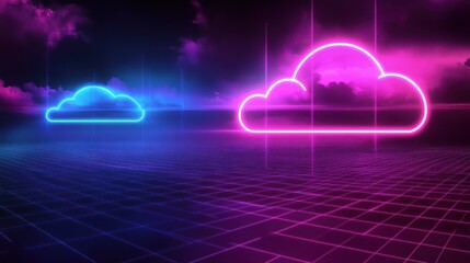Neon cloud graphic on a grid