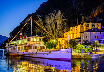 Obraz premium typical passenger ship at the harbor of Riva del Garda - Italia