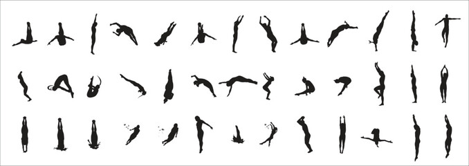 Silhouettes of Jumpers in the Water