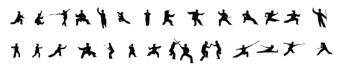Black Silhouettes of Wushu Athletes