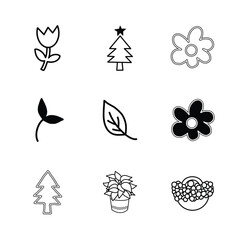 Set of 9 foliage icons of flower, leaf, and tree icon illustration