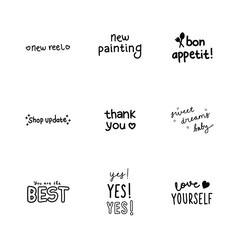 set of 9 trendy typography icons illustration