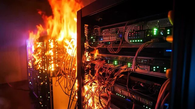 Server room on fire causing data center emergency
