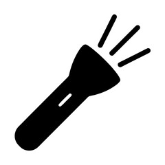 Simple black and white flashlight icon illuminating with straight light beams