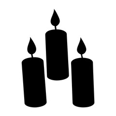 Silhouette of three candles with flames, symbolising light, hope and remembrance