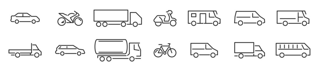 Transport icon set. Different transport types. transportation in linear style. Vector illustration