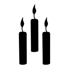 Three black candles with flames symbolize remembrance or somber reflection art