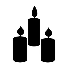 Silhouette illustration of three candles with flames emitting light on white backdrop