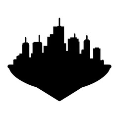 Silhouette of a modern city skyline with a unique geometric base