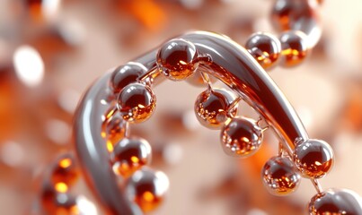 Abstract metallic liquid chain, close-up, warm background, science concept