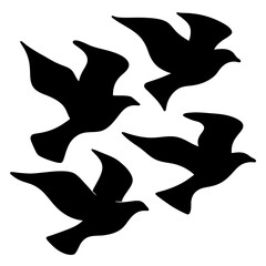 Four birds in flight create a striking graphic design against white