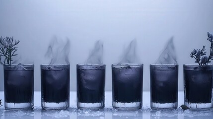 Chilled Glasses with Vapor and Garnish on a Contemporary Surface