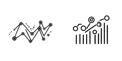 Vector illustration icons of line graphs representing data trends and growth in analytics and finance sectors