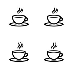 Coffee cup icons representing beverages served hot with steam, perfect for cafe and restaurant designs