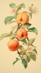 Vintage drawing fruit branch sketch peach.