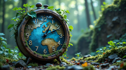 Obraz premium Time and Nature A Surreal Clock in the Forest
