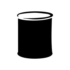 Silhouette of a black food tin can on a white background