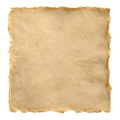 Aged and textured parchment paper isolated on white background with torn edges
