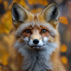Fototapeta premium Close up of a red fox against a yellow background.