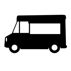 Silhouette of a commercial truck, possibly a food truck or delivery van