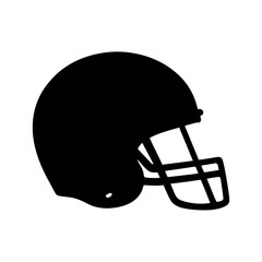 A stylized black and white image depicts a football helmet in silhouette