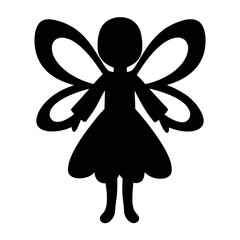 Silhouette of a Charming Fairy with Elegant Wings in Black and White