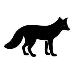 Elegant black silhouette of a fox standing gracefully on a white background