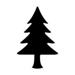 Simple black silhouette of a Christmas tree against a white background