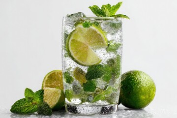 Fototapeta premium Refreshing Mojito Cocktail with Mint and Lime, Studio Shot, AI Generated