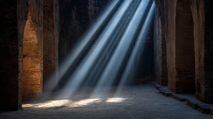 Fototapeta premium Mysterious beam of light illuminating the ancient temple ruins in bagan, myanmar creating an enchanting atmosphere