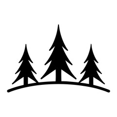 Fototapeta premium Three pine trees silhouettes arranged on a small hill in black and white