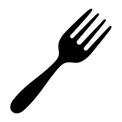 A simple black silhouette of a fork for eating and cooking purposes