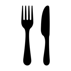 Simple Black Silhouette of a Fork and Knife Cutlery Set Icon