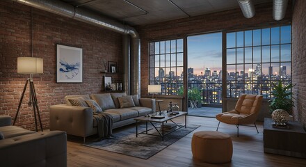 Living Room Interior with Sofa in Loft Apartment