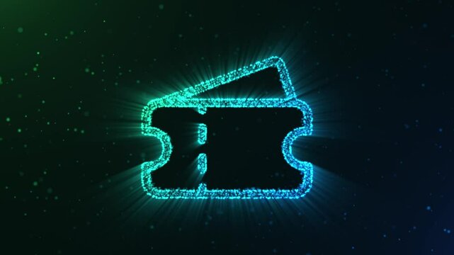 An eye-catching image presents a glowing ticket icon against a radiant, dark blue background.