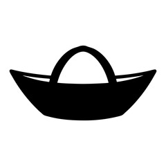 Stylized black and white basket or container icon with curved handle