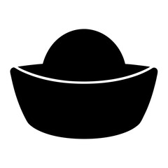 Silhouette image of a black pudding in a bowl on a white background