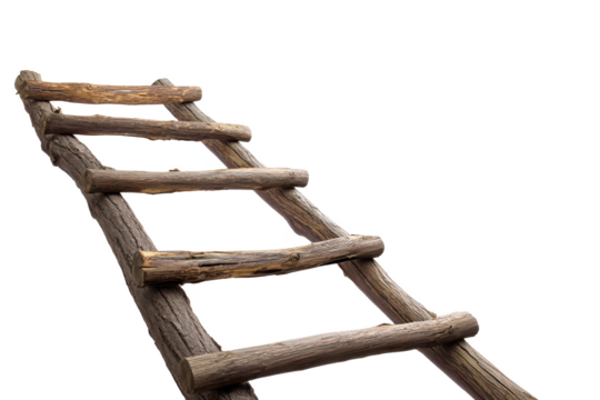 Rustic Wooden Ladder Isolated on White Background Climbing, Growth, and Success Concept