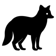 Sleek black silhouette of a fox standing alert against white backdrop