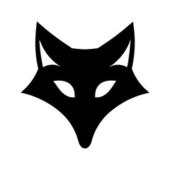 Simple black and white silhouette of a fox head on white backdrop